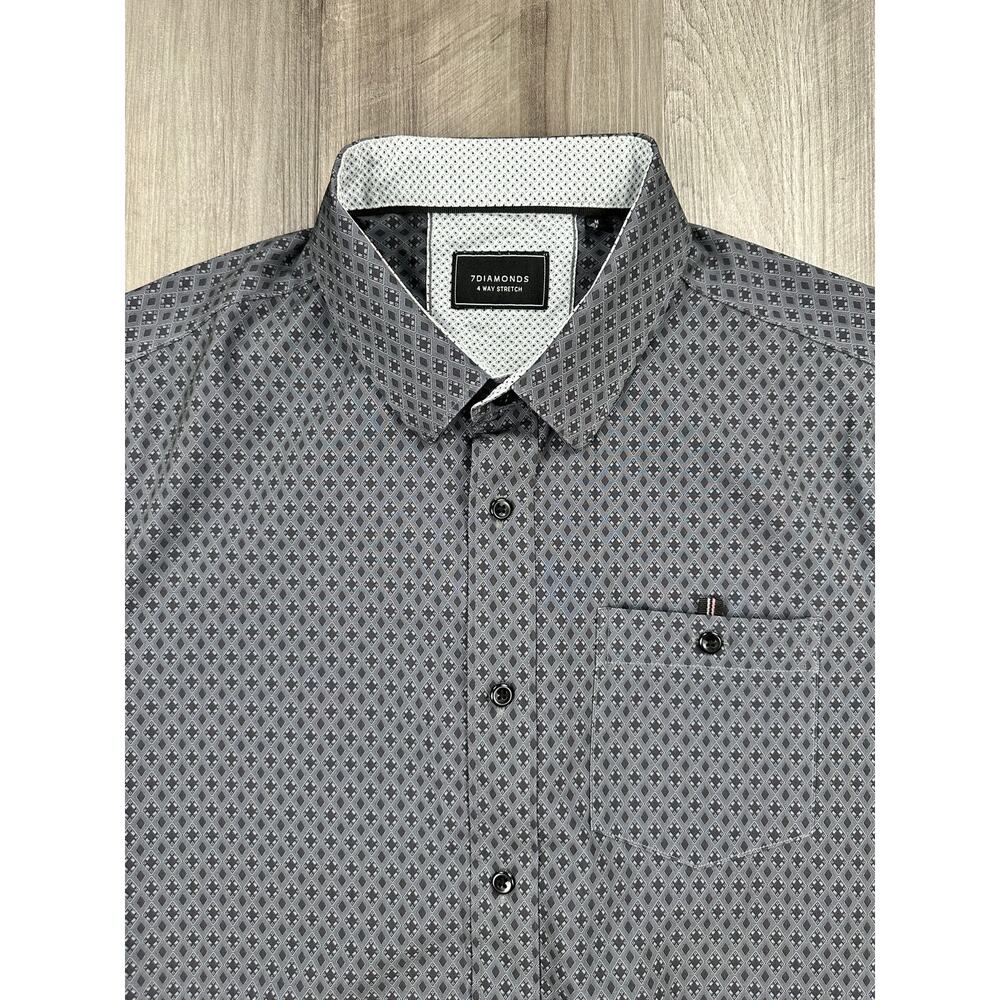 7 Diamonds Flawless 4 Way Stretch Woven Shirt Gray Charcoal — Medium - Picture 5 of 9